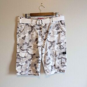Guess Cargo Shorts Mens 34 Grey White Camo Utility Belted